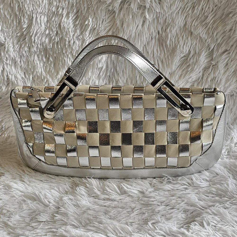 Due Fratelli Silver Leather Clutch/Crossbody/Handbag Made in Canada